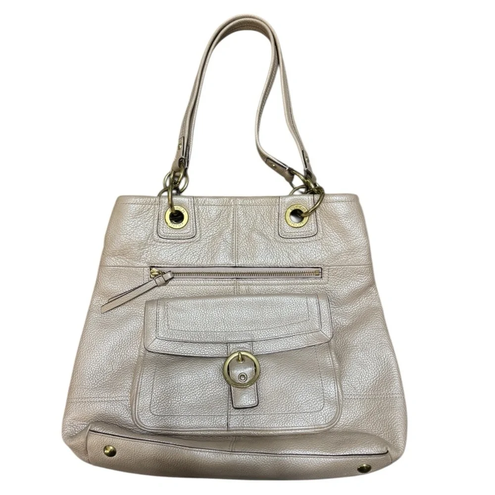Vintage Authentic Coach Soho Womens Leather Double Handle Beige Shoulder Hangbag